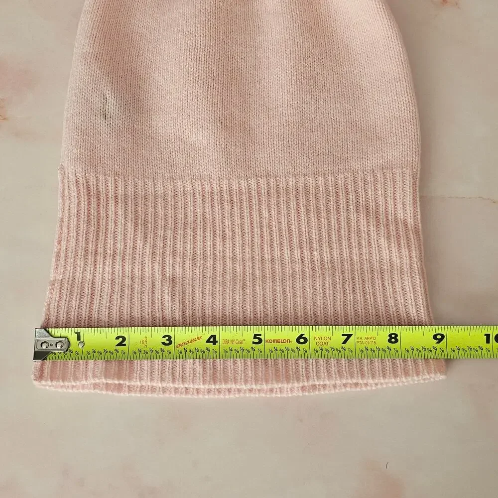 The Cashmere Shop Light Pink Fold-Over Cozy Mongolian Cashmere Knit Beanie Hat